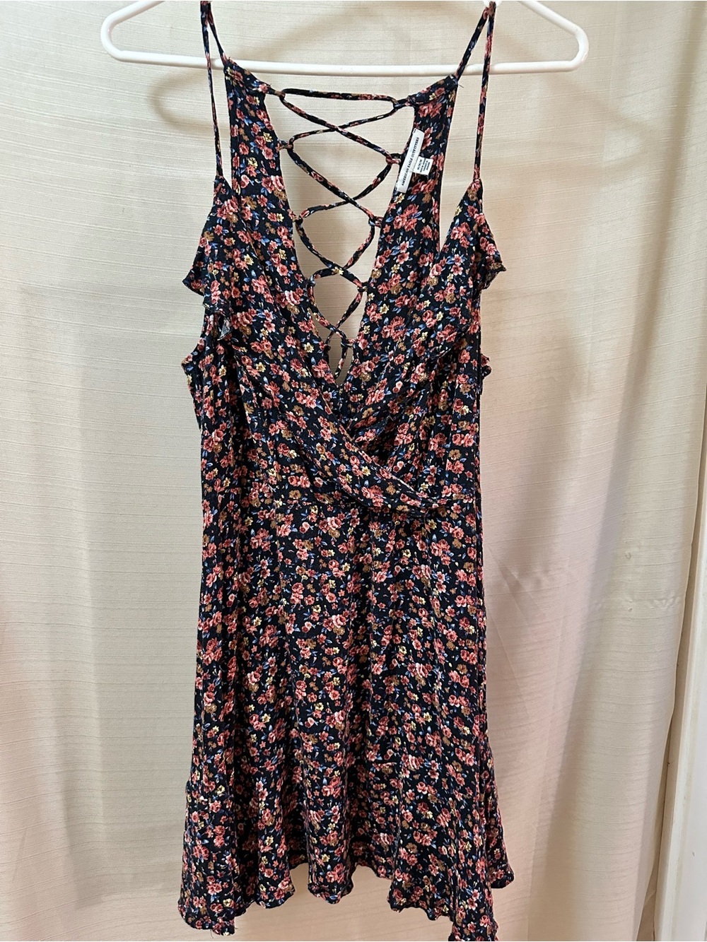 American Eagle Floral Cold Shoulder Lace Up Back Mini Dress Women Medium Boho